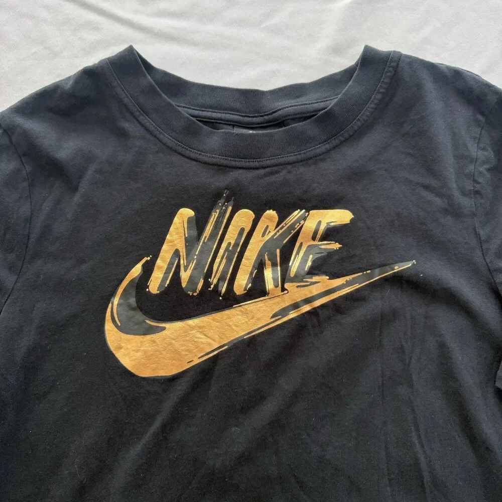 Nike Long Sleeve T-Shirt Kids Large Black with Metallic Lettering